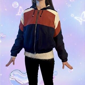 New Look Colorblock Hooded Zip-Up Jacket - Size Medium - Lined